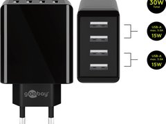 Incarcator de retea Goobay cu 4 porturi USB, 30W, design slim, negru